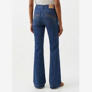 See By Chloé Rainbow Embroidery Raw Hem Flare Jeans Size 28 EUC!